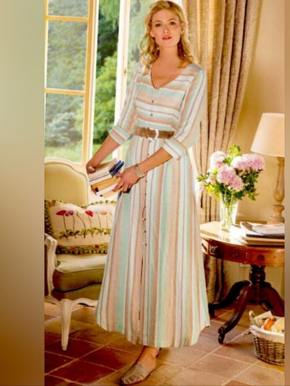 Soft Surroundings Pastel Stripe Button-Front Maxi Dress_PXS